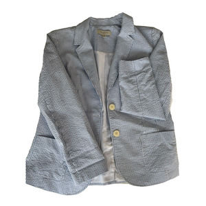 Talbots Women's Seersucker Blazer Blue & White Size 10 Preppy New Without Tag